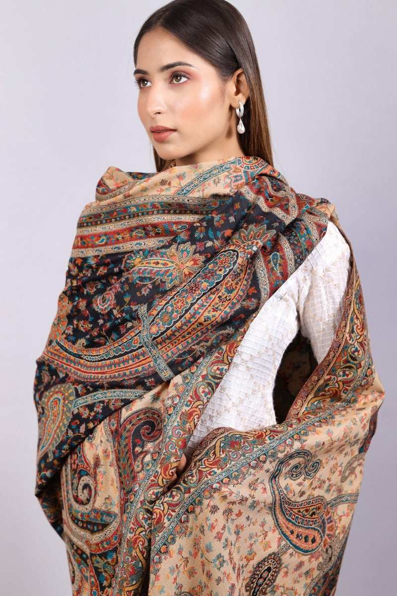 Handcrafted Tilla Zari Embroidered Shawl — authentic Kashmiri Bridal Shawl by Kashir Apparels
